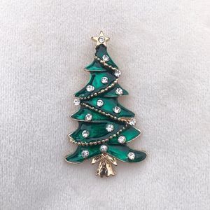 Winter Christmas Tree With Rhinestones Brooch Pin